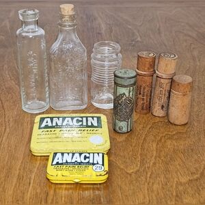 Antique Medicine Glass Bottles and Tins